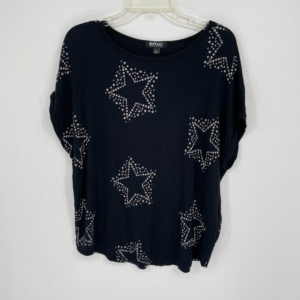 Buffalo David Bitton Women's Black Star Print Stretch Dolman Top T-Shirt Size M